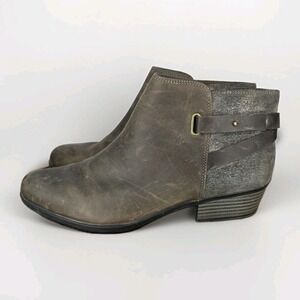 Clark Collection Ankle Booties Camzin Strap Inside Zipper Dark Taupe Woman Sz 11